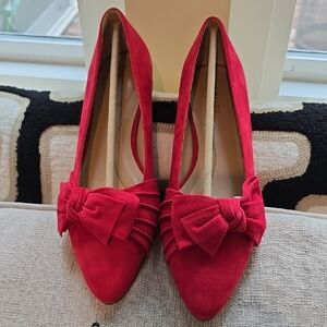 Talbots Vibrant Red Suede Heels with Bow